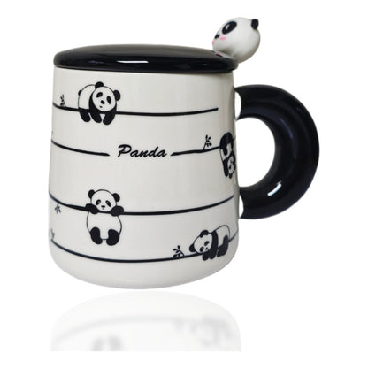 Tazón Oso Panda Taza Kawaii Con Tapa Y Cuchara 400ml / Ryc