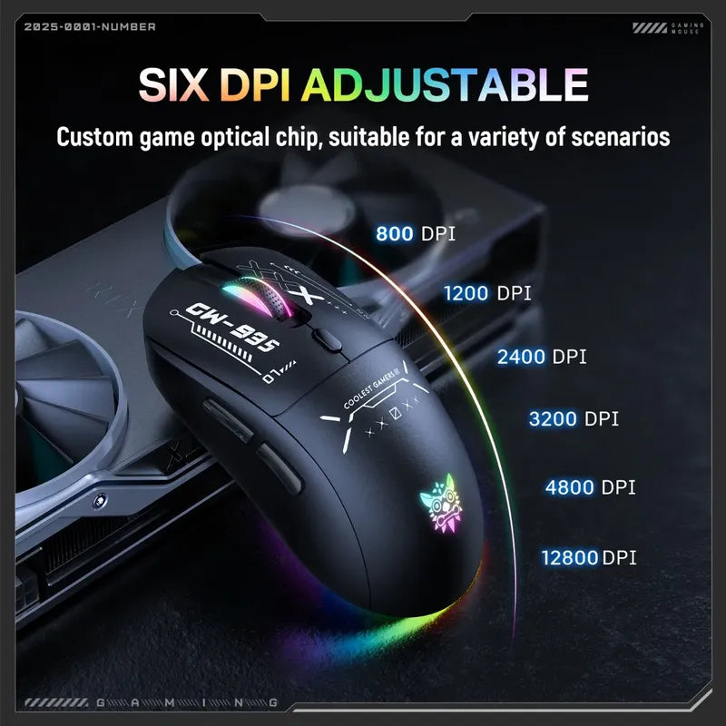 Mouse Gamer Onikuma Cw935 Inalambrico Y Cable 12800dpi +luz Negro Cw935