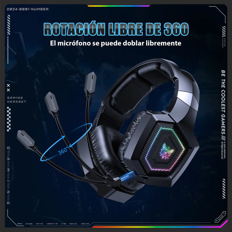 Auriculares Gamer Inalámbricos Onikuma Bluetooth Gt806 Con Luz Led Color Negro