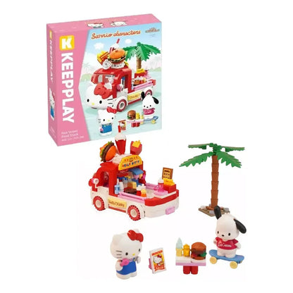 Set Bloques De Construcción Keeppley Hello Kitty Y Amigos 340 Hello Kitty Y Pochacco Fast Steeet Food 9084