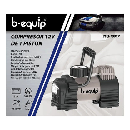 Compresor De Aire B-equip 12v 1 Pistón 100psi  Con Linterna Gris Oscuro