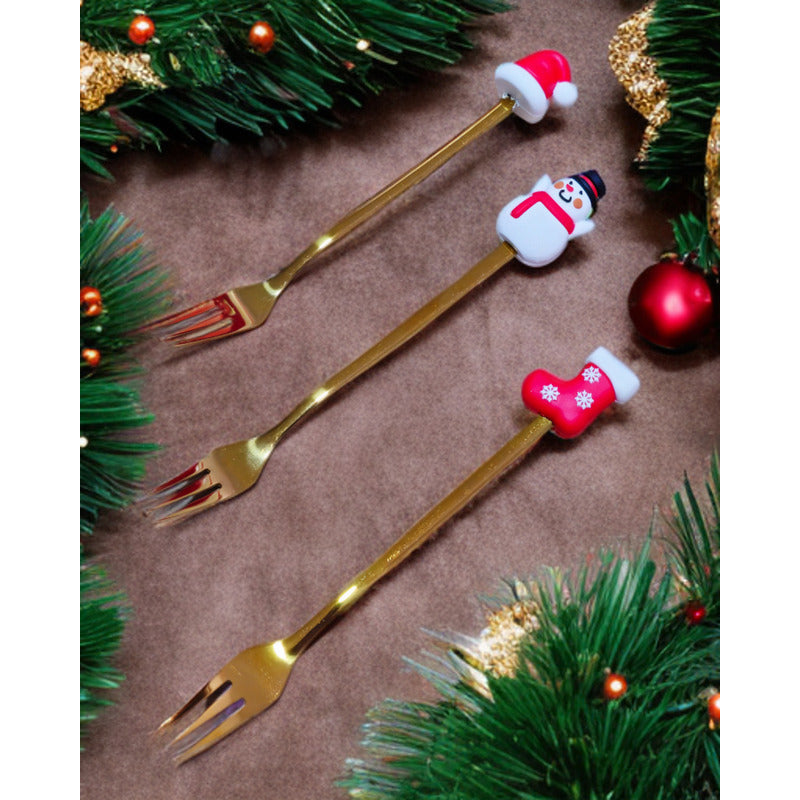 X6 Set Servicios Navideños Cuchara Tenedor Decoración Navida