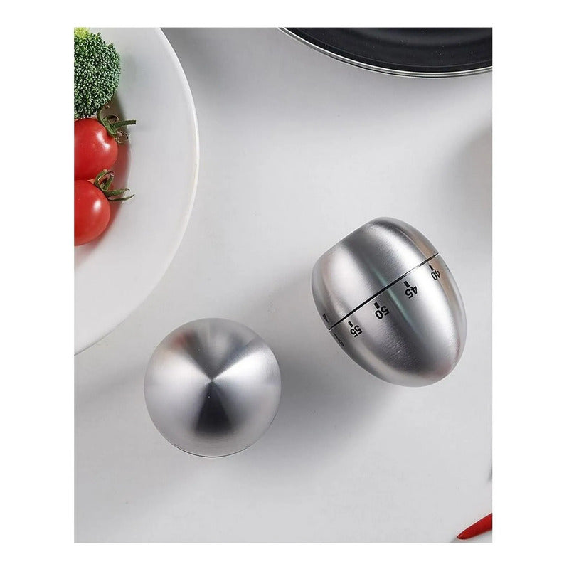 Temporizador De Cocina Mecánico Forma De Huevo 60mim Alarma Plateado Huevo Cocido