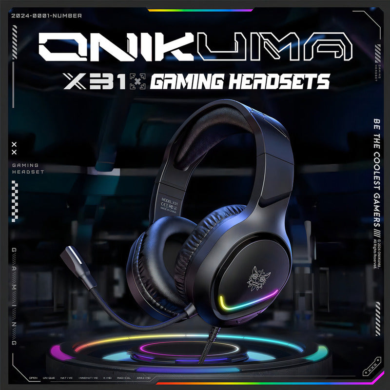 Audifono Gamer Profesional Onikuma X31 Microfono Hd Luz Rgb Negro X31