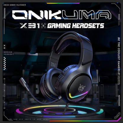 Audifono Gamer Profesional Onikuma X31 Microfono Hd Luz Rgb Negro X31