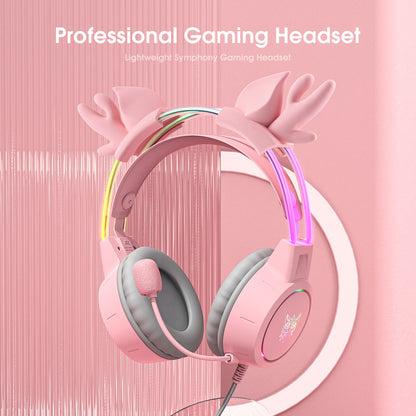 Audífonos Gamer Rosa Ciervo Onikuma X15 Pro Comp. Pc Ps4 Ps5