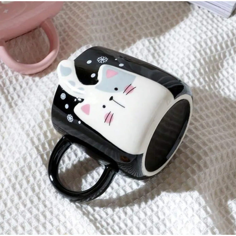 Tazón De Cerámica Gato Kawaii Con Cola 400ml Taza Cat Lovers Negro Mk-223 B