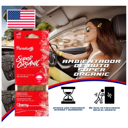 Ambientador Super Organic Aromatizante Paradise Air Auto Cas Madera Cereza