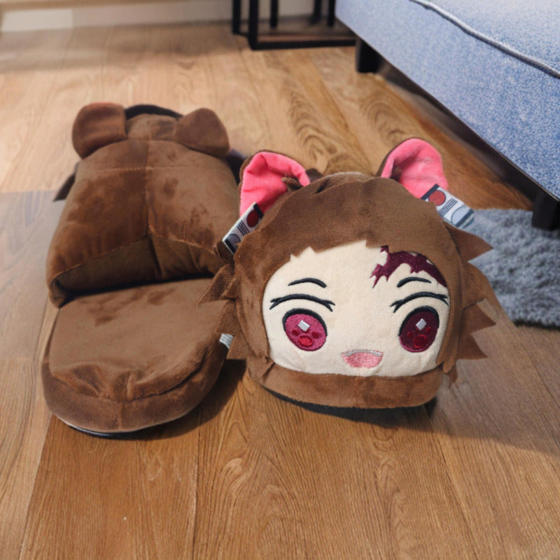 Pantuflas Esponjosa Abierta Tanjiro Talla 36-41 Anime Kawaii Chocolate Único