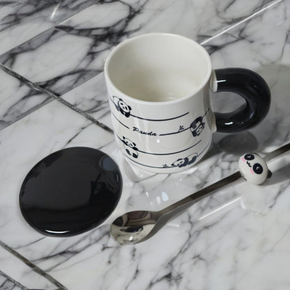 Tazón Oso Panda Taza Kawaii Con Tapa Y Cuchara 400ml / Ryc