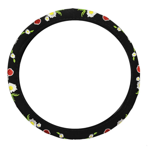 Funda Cubre Volante 38cm Negro Flores Chinita Auto 034
