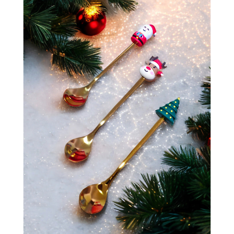 X6 Set Servicios Navideños Cuchara Tenedor Decoración Navida