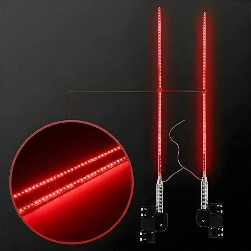 X2 Antena Tipo Látigo Con Luz Led 100cm 12v + Control Modos Rojo 81-17r