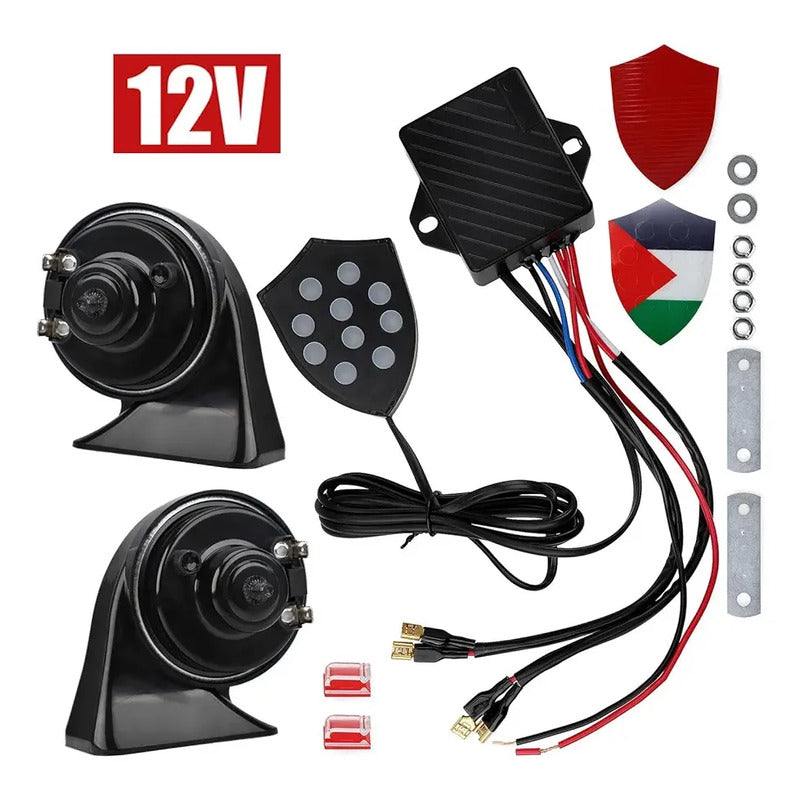 X2 Kit Bocina Caracol Control 10 Tonos 12v Auto Sonido Fuert