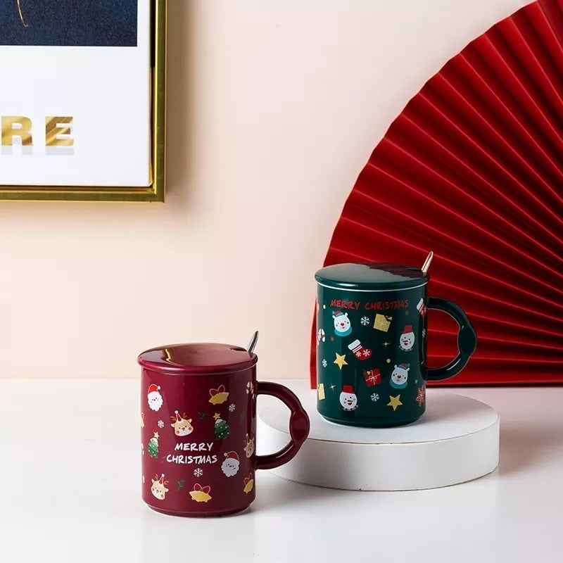 Taza De Navidad Con Tapa Y Cuchara Mug Navideño Decoración