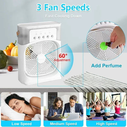 Ventilador 3en1 Humidificador Aromatizante Cn Luz Aire Frío