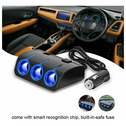 Encendedor Triple Adaptador +2usb 120w 12-24v Splitter Encen