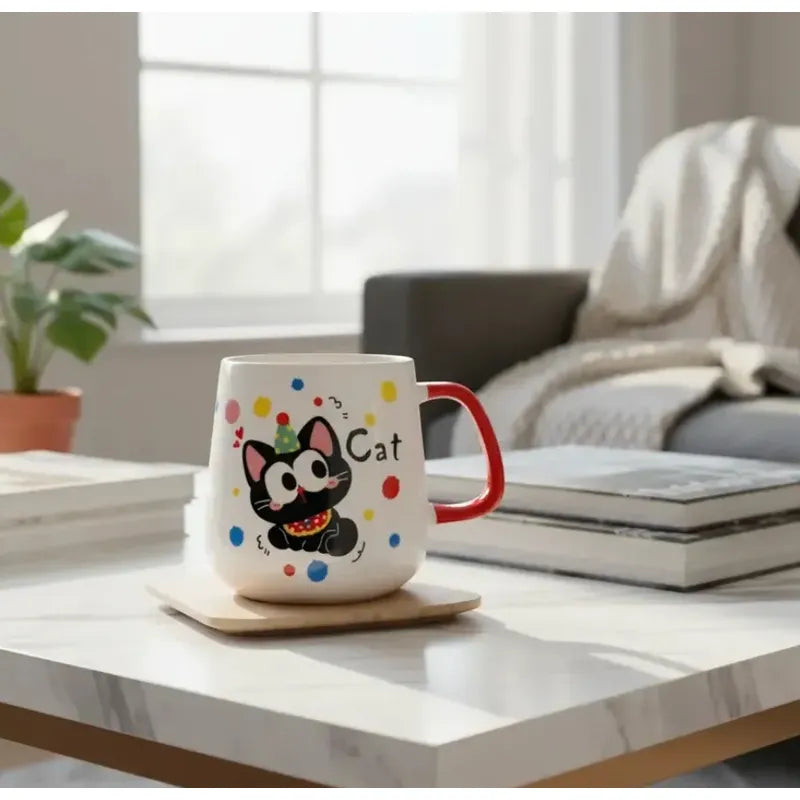 Tazón De Cerámica Gato Kawaii Con Rojo Taza Café Té Cat Cute Blanco Rojo Mk120 A Gorrito