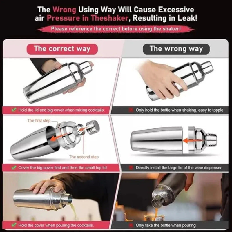 Set Coctelera Con Filtro 550ml + Jigger Medidor 20/40ml Plateado