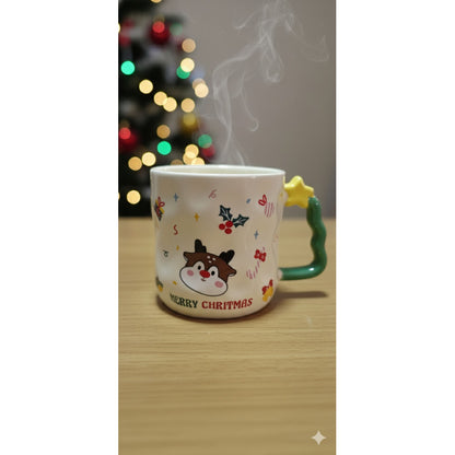 Taza De Navidad Con Agarre Árbol De Navidad 380ml Mug Lindo