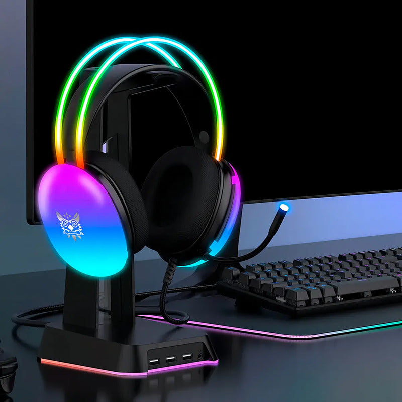 Audifonos Gamer Onikuma X25 Micrófono Cable Adaptador Y Rgb Negro