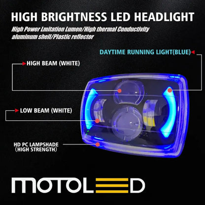 Foco Óptico Led Rectangular Con Drl Luz Diurna Auto Moto Cables Blanco/azul D0051 Blanco Frio / Azul