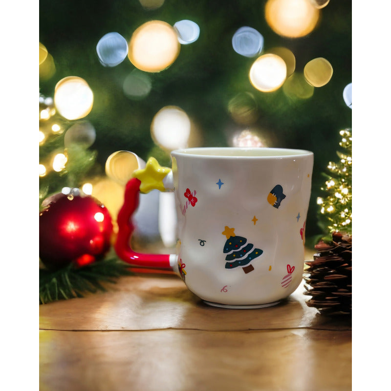 Taza De Navidad Con Agarre Árbol De Navidad 380ml Mug Lindo