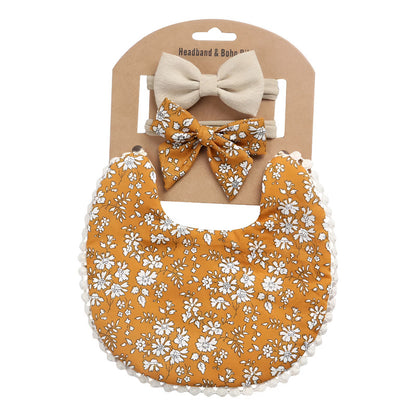 Set Babero + 2 Cintillo Diadema Color Nude Reversible Encaje