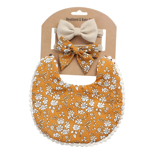 Set Babero + 2 Cintillo Diadema Color Nude Reversible Encaje