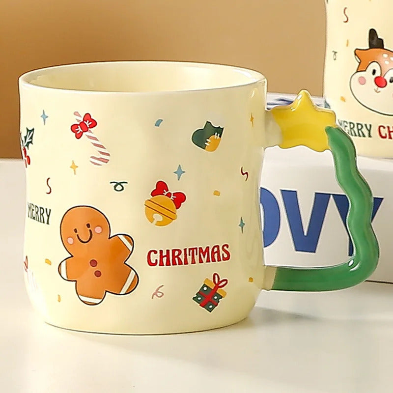 Taza De Navidad Con Agarre Árbol De Navidad 380ml Mug Lindo