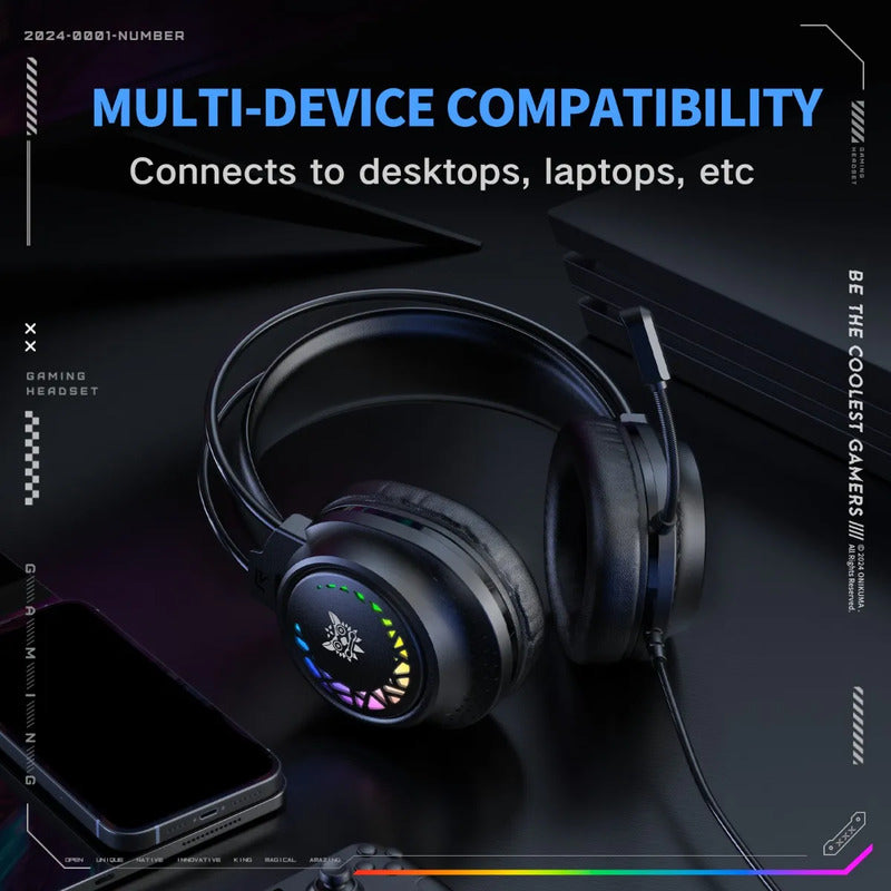 Audifono Gamer Onikuma X92 Conector 3,5mm Con Luz Sonido 3d Negro X92