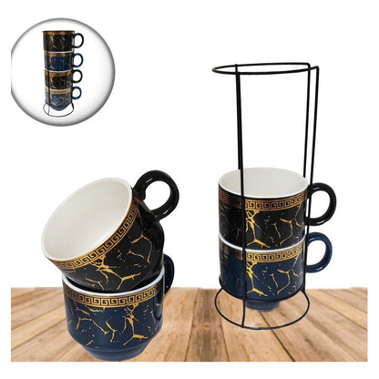 Set 4 Tazas Kawai Apilables 6cm + Soporte Mug Gato Chi /r&c