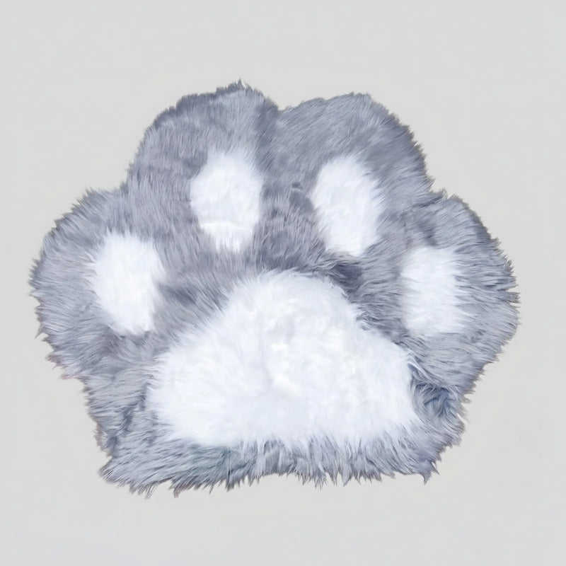 Alfombra Peluda Huella De Gato Kawaii Suave Piel Sintética 86 Cm 80 Cm Gris