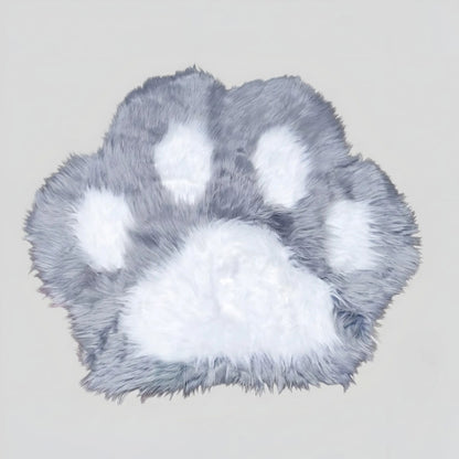 Alfombra Peluda Huella De Gato Kawaii Suave Piel Sintética 86 Cm 80 Cm Gris