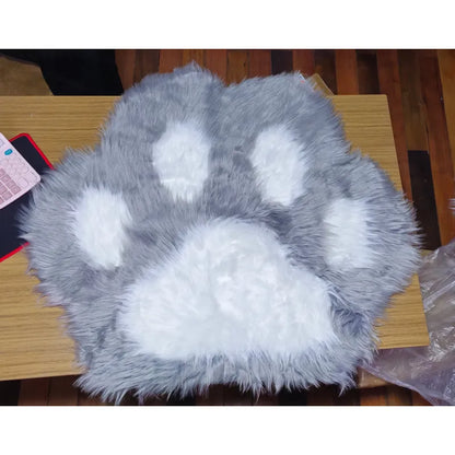 Alfombra Peluda Huella De Gato Kawaii Suave Piel Sintética 86 Cm 80 Cm Gris