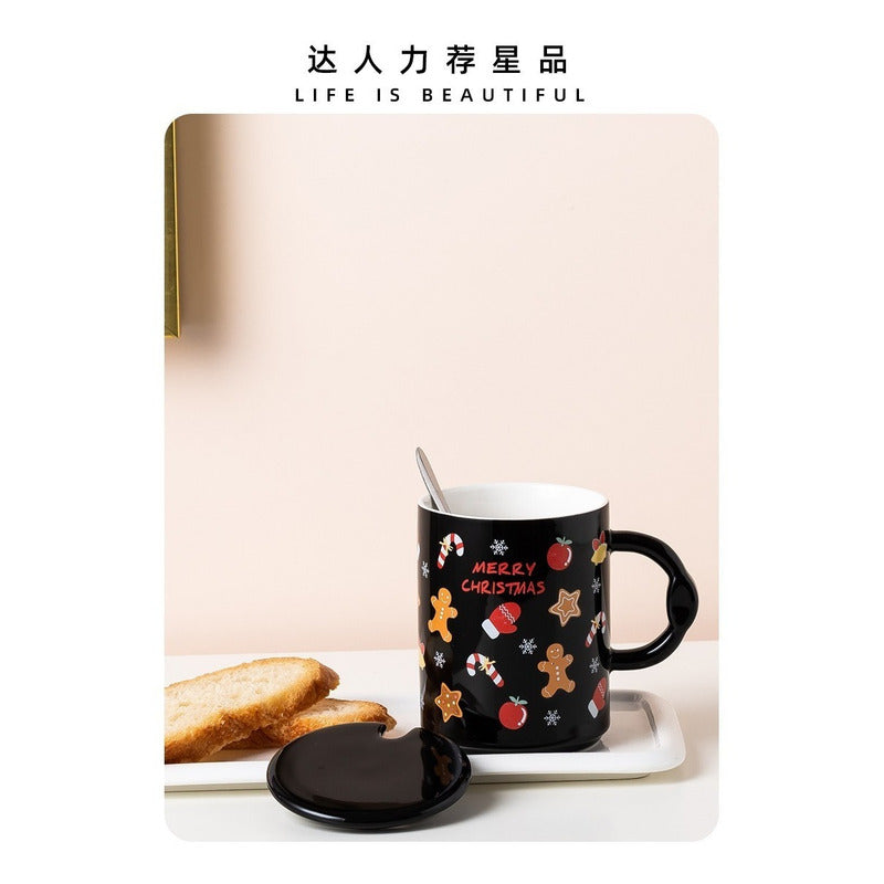 Taza De Navidad Con Tapa Y Cuchara Mug Navideño Decoración