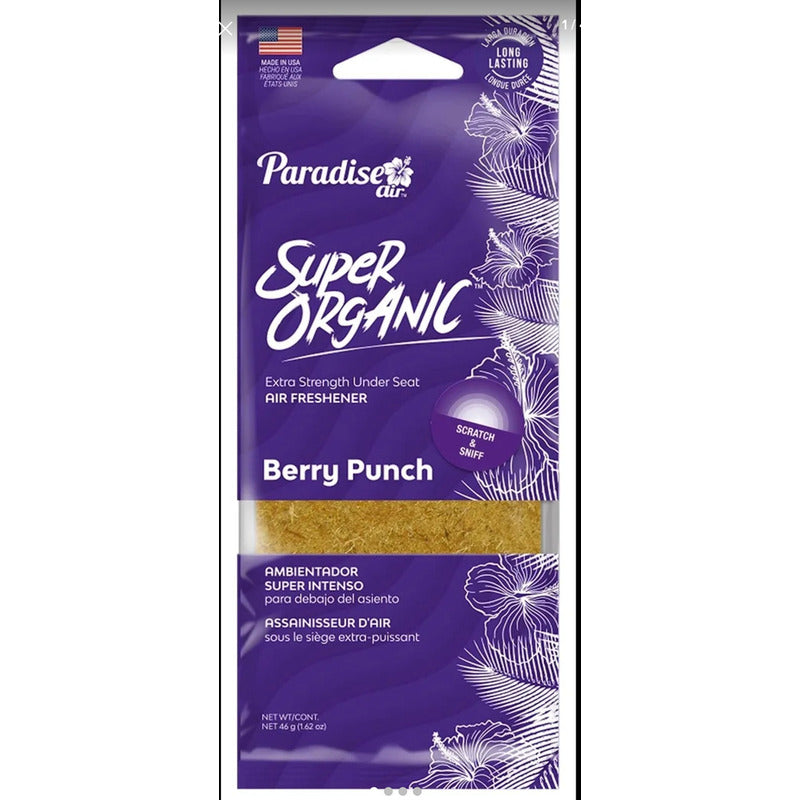 Ambientador Super Organic Aromatizante Paradise Air Auto Cas Color Madera Fragancia Berry Punch