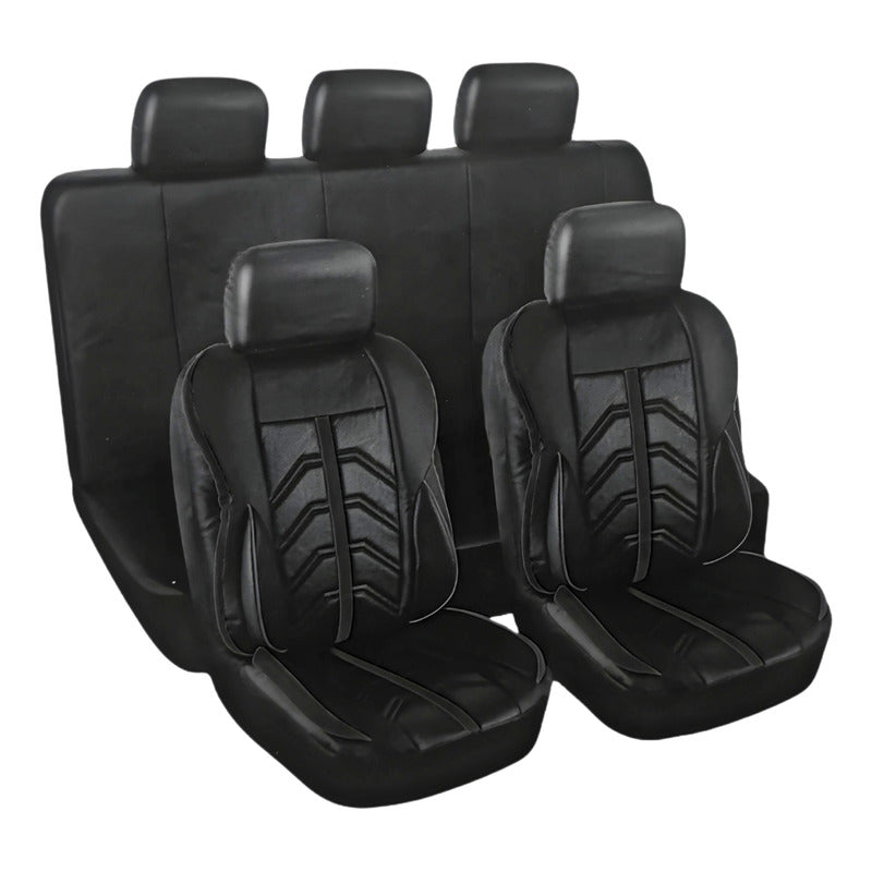 Juego Funda Cubreasiento 100% Eco Cuero Acolchado Y Bolsillo