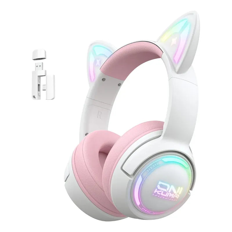 Audifono Gamer Onikuma Cat Gt838 3modos Bluetooth Usb C Gato Blanco Rosa Gt838