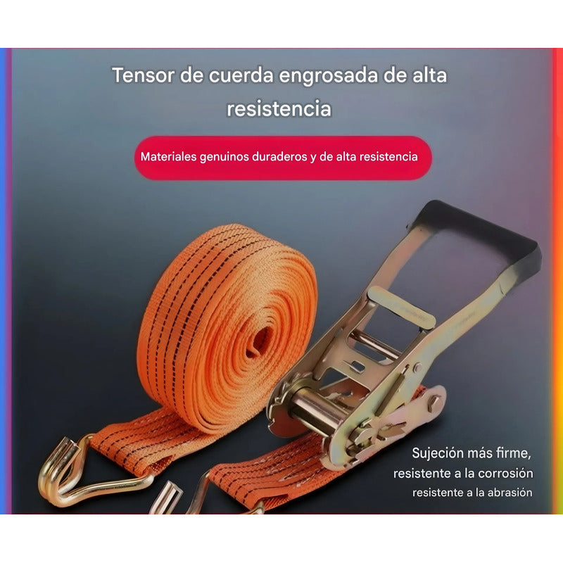 Eslinga De Amarre Con Tensor 5cm 10mts 1300kgs Para Carga Naranja Hs-201a