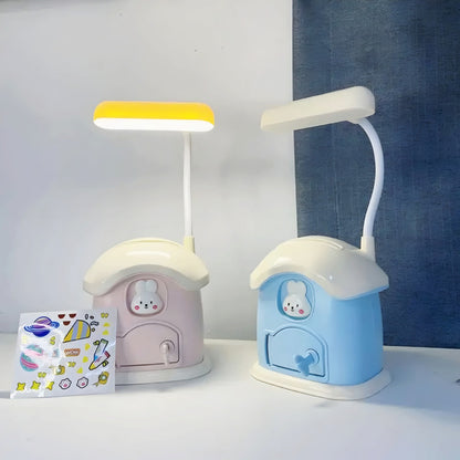 Lámpara De Escritorio Recargabl + Portalapiz Alcancía Kawaii