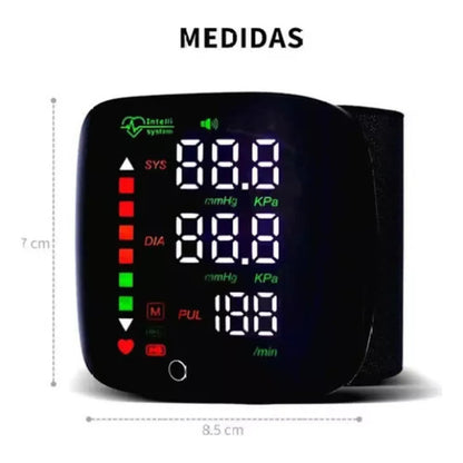 Toma Presión Arterial Digital De Muñeca Con Voz Pantalla Led Negro Gl70096