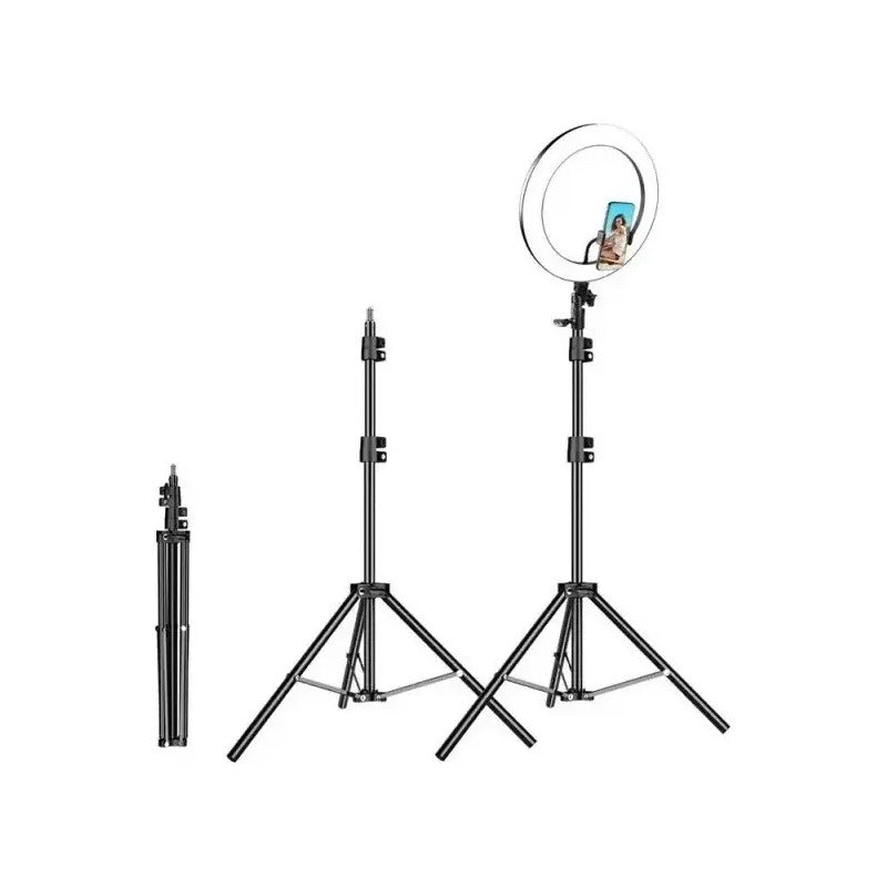 Aro De Luz Led Redondo De 26 Cm Con Trípode Y Colores De Luz Fría Y Cálida Negro Blanco Frio / Blanco Calido