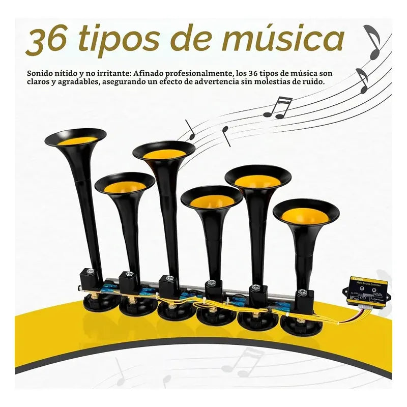 Bocina De Aire Electrica 6 Trompetas 12v-24v 36tonos Control