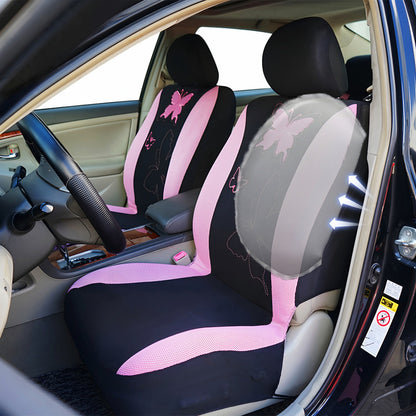 Set Funda Cubre Asiento Auto Negro Rosa Malla Transpirable