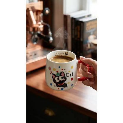Tazón De Cerámica Gato Kawaii Con Rojo Taza Café Té Cat Cute Blanco Rojo Mk120 A Gorrito