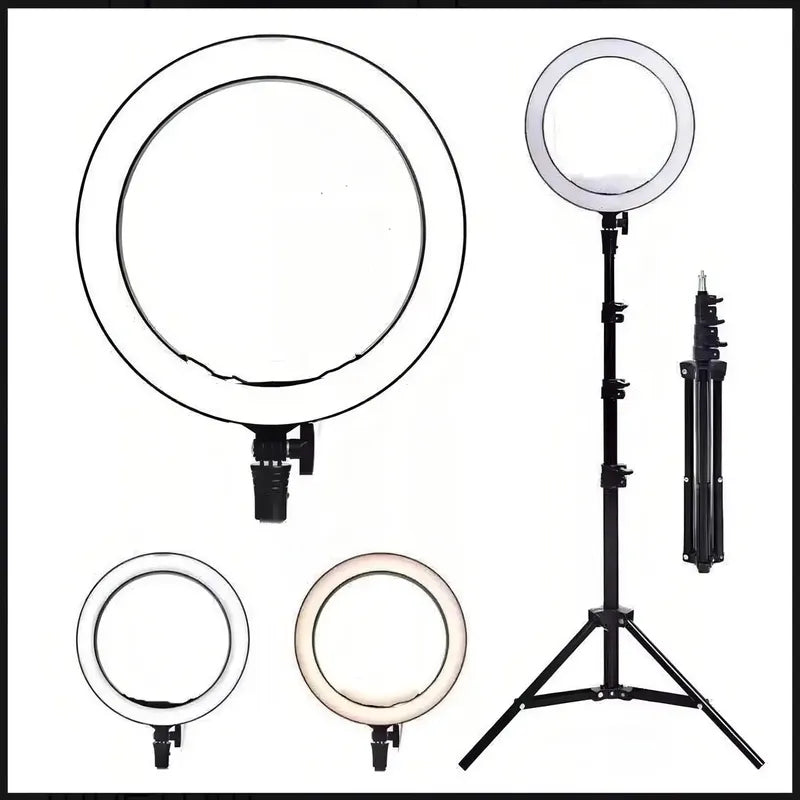 Aro De Luz Led Redondo De 26 Cm Con Trípode Y Colores De Luz Fría Y Cálida Negro Blanco Frio / Blanco Calido