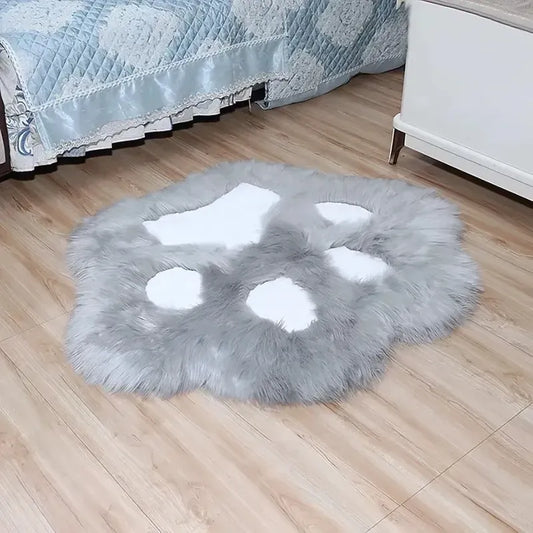 Alfombra Peluda Huella De Gato Kawaii Suave Piel Sintética 86 Cm 80 Cm Gris