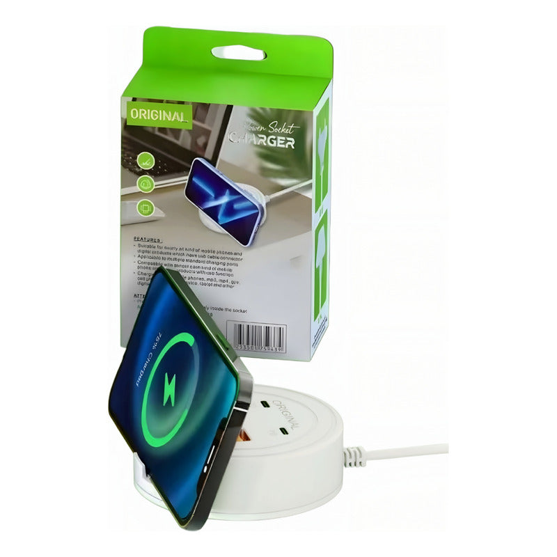 Hub Usb Alargador Enchufe 220v 4 Puertos 2 Usb 2 Tipo C 5.1a Blanco Xy0446