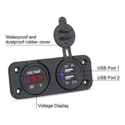 Panel Doble Adaptador 2usb + Voltímetro 12-24v Auto Camión